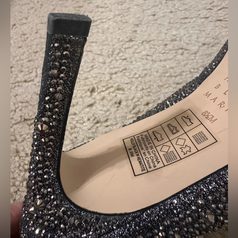 White House Black Market Hematite-Embellished High Heel Silver Jeweled Pumps 8.5 - Picture 11 of 12